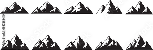 Collection of black mountain silhouettes