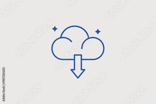 Cloud with downward arrow line icon for digital downloads and offline file access. Reliable Vector Illustration for asset delivery emails and server retrieval systems.