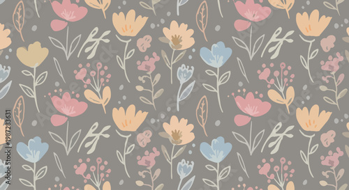 Warm and inviting floral print with gentle contrasts and natural color balance