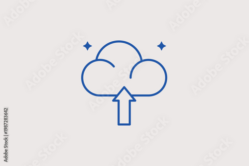 Cloud with an upward arrow line icon for data backup services and cloud storage uploads. Functional Vector Illustration for SaaS platform interfaces and file sharing synchronization.