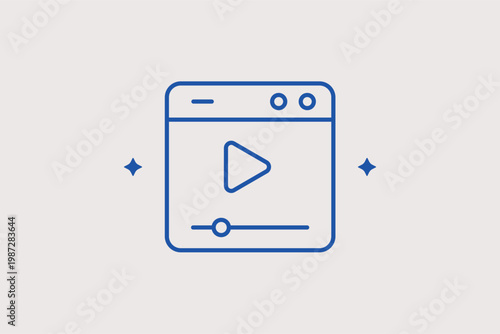 Video player window line icon for multimedia streaming and online tutorial platforms. Engaging Vector Illustration for content marketing assets and social media video reels.