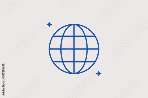 World wide web globe line icon for domain registration and global internet connectivity. Clean Vector Illustration for hosting service branding and international web presence.