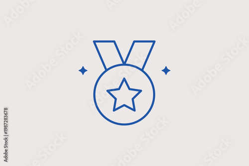 Star medal line icon for rewarding creative achievements and design contest winners. Minimalist Vector Illustration for gamification elements and professional portfolio recognition.