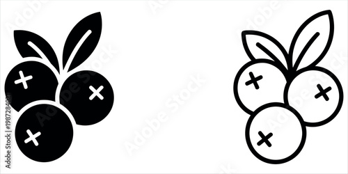 Professional Cranberry Fruit Icon Set for Organic Food Healthy Diet and Natural Ingredient Concept Vector Illustration.