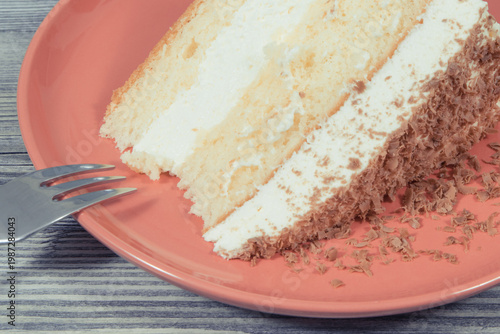 Sweet cake with different layers. Dessert for holidays or various occasions