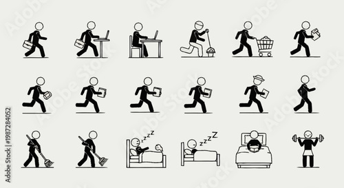 Stick Figure Daily Activities - A Visual Representation of Routine.