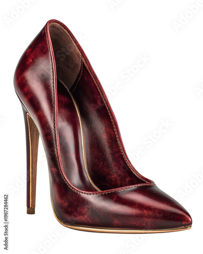 Elegant Burgundy High Heel Stiletto Shoe with Glossy Finish and Design