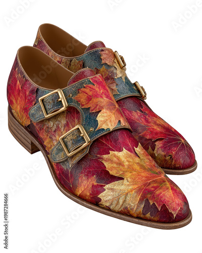 Colorful Autumn Leaf Design on Fashionable Leather Shoes for Men