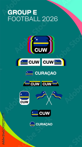 Curacao National Football Flag Identity Kit Representing Group E for 2026 Tournament Broadcast Graphics Design Vector. Football 2026 flag vector set