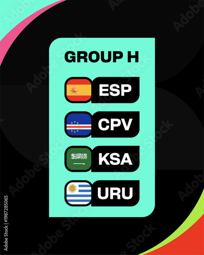 Group H Teams Football 2026 Tournament Flags Displaying Exciting Qualification Status for Upcoming Matches