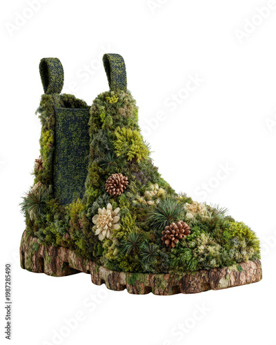 Unique Eco-Friendly Boot Design Adorned with Lush Greenery and Plants