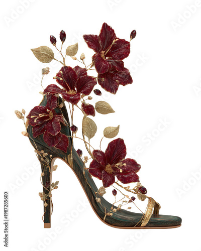 Elegant Floral High Heel Shoe with Intricate Design and Vibrant Colors