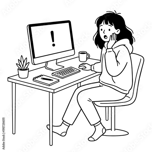 7-1_PCを前に驚く若い女性