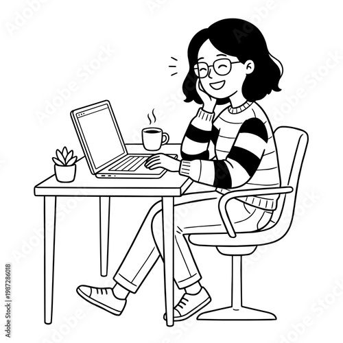 8-1_PCを前に笑う若い女性