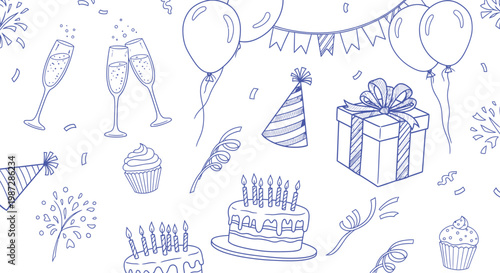 Abstract blue sketch a chaotic silhouette of forms and lines