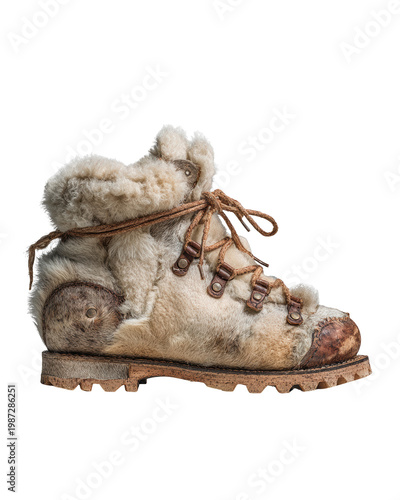 Vintage Fur Lined Hiking Boot with Leather Accents and Rugged Sole Design