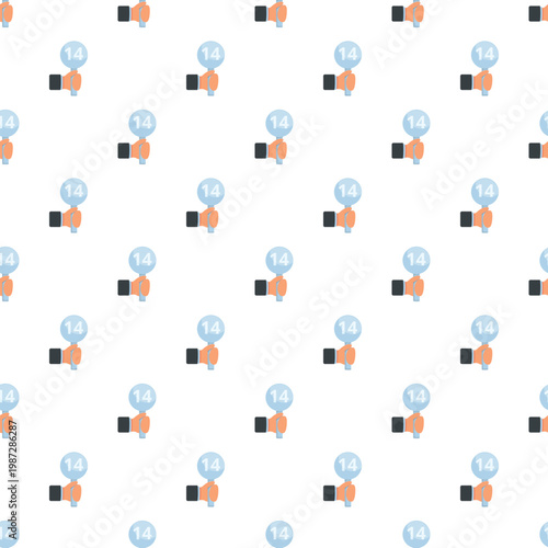 Hand holding a number 14 paddle in a repeating seamless pattern