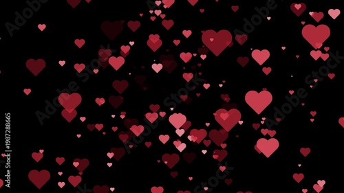 Valentine Love Background Floating Red Pink Hearts in the Space
