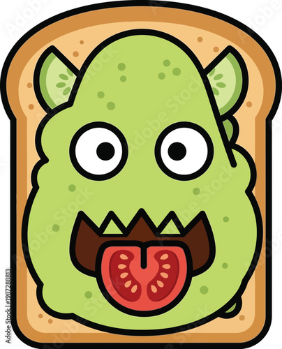 Funny Halloween avocado toast monster character vector illustration