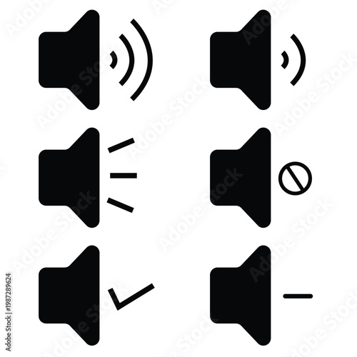 Volume icons set. Sound volume icons. Black and red  volume audio icons. Speaker volume symbol.with white background EPS10