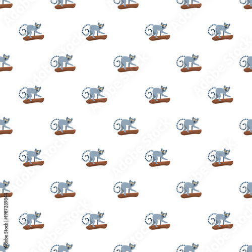 Grey lemur primates standing on logs creating a fun cartoon animal pattern