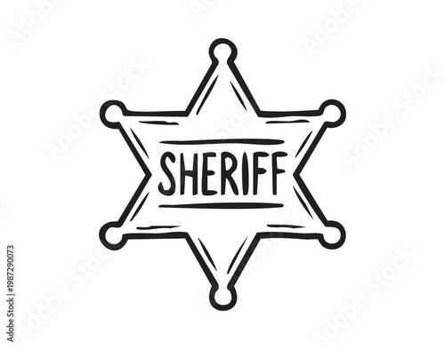 Vintage sheriff star symbol. Minimal monochrome emblem suitable for branding and signage. Classic western badge illustration featuring prominent star and vintage style for various uses