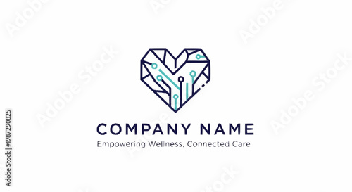 Tech-integrated heart logo symbolizing connected wellness and innovative healthcare solutions.