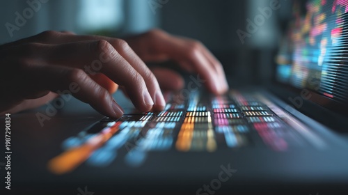 Hands typing on laptop keyboard
