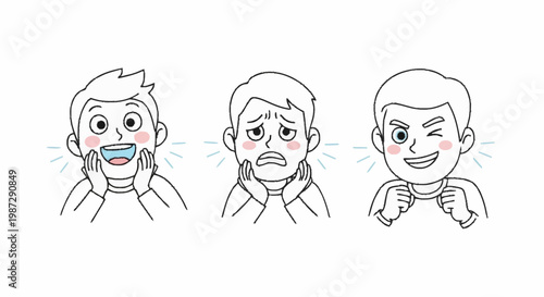 Three Faces Depicting Different Emotions - Joy, Sadness, and Mischief.