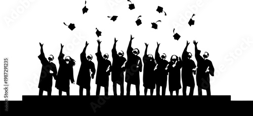 Graduates tossing caps  ceremony silhouette.