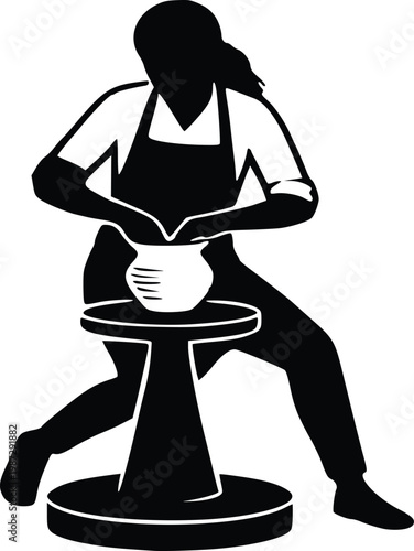 Potter at Work Silhouette of Woman Shaping Clay on Pottery Wheel