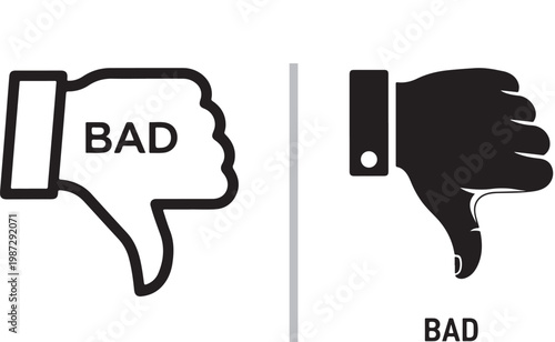 Thumbs down icons representing bad feedback and negative rating vector illustration