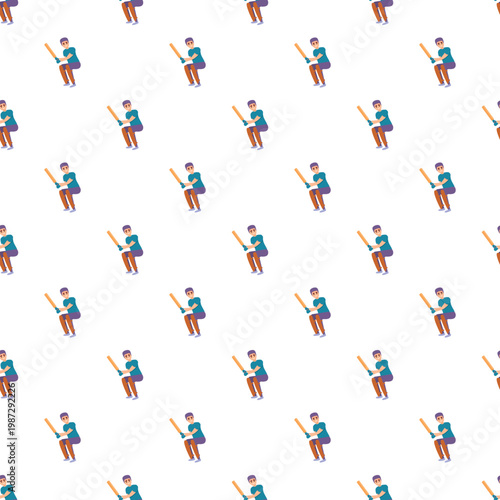 Cricket player batsman repeating pattern creating active sport background texture illustration