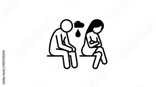 Sad Couple with Rain Cloud Above Icon