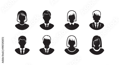 Set of diverse human avatar icons representing men and women in professional attire for business profile graphics vector.