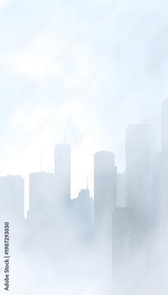 Fototapeta premium Serene watercolor cityscape a tranquil fog-kissed urban skyline evokes calm modern creative design