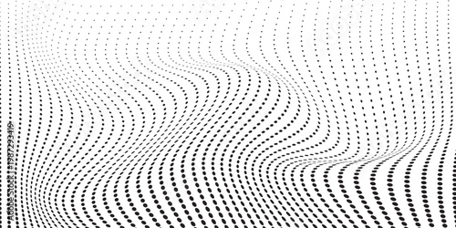 Abstract halftone background with wavy surface made of gray dots on white modern dots background modern