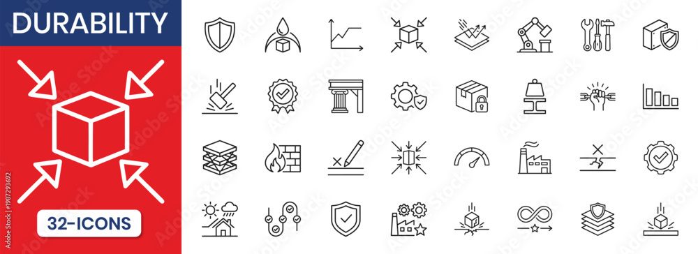 Obraz premium Durability Thin Line Icon Set Impact Scratch Weather Resistance Waterproof Protection