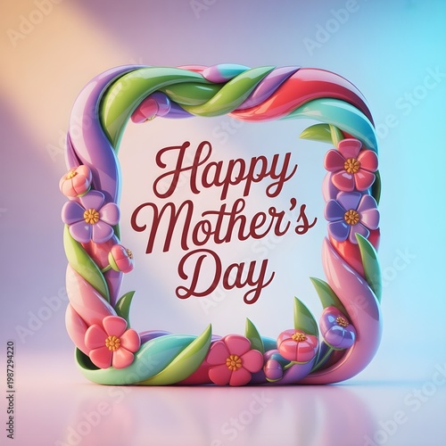 Luxury Abstract 3D Floral Frame with Happy Mother’s Day Text Elegant Premium Design