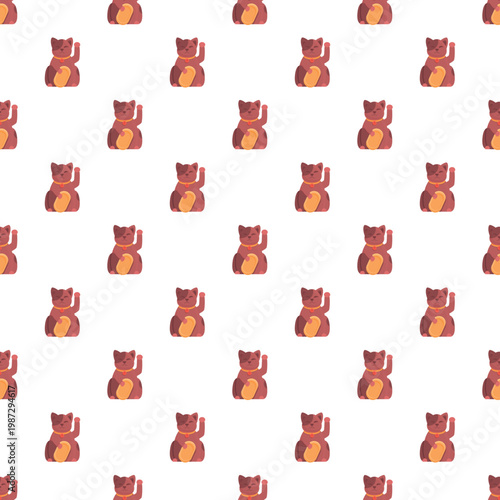 Maneki neko lucky cats repeating across a white background for good fortune