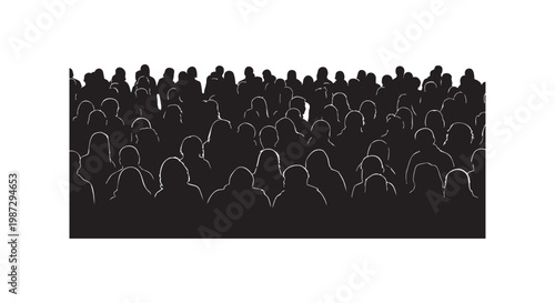 Silhouette of a large crowd of people viewed from behind, symbolizing unity and audience.