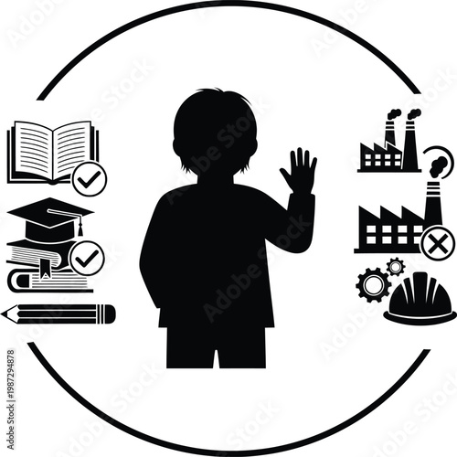 Child choosing between education and industrial career paths