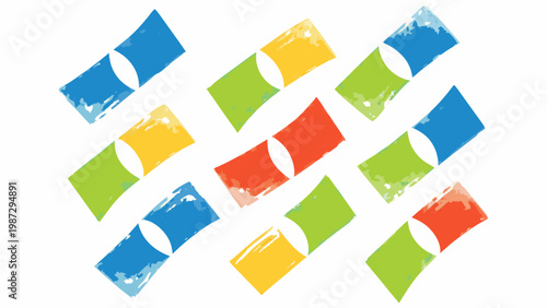 Abstract arrangement of colorful semi circular shapes on a white background