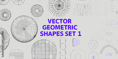 Assorted wireframe geometric shapes on a light gray background