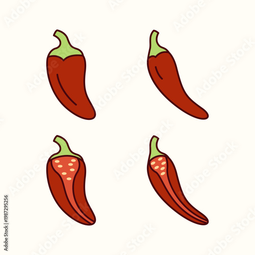 Simple Chili Illustration Bundle Fresh Pepper Vegetable Food Vector Icon Set Clean Graphic Collection