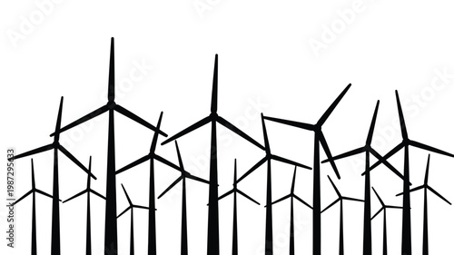 Silhouettes of modern wind turbines spinning against a clear sky renewable energy concept with sustainable technology