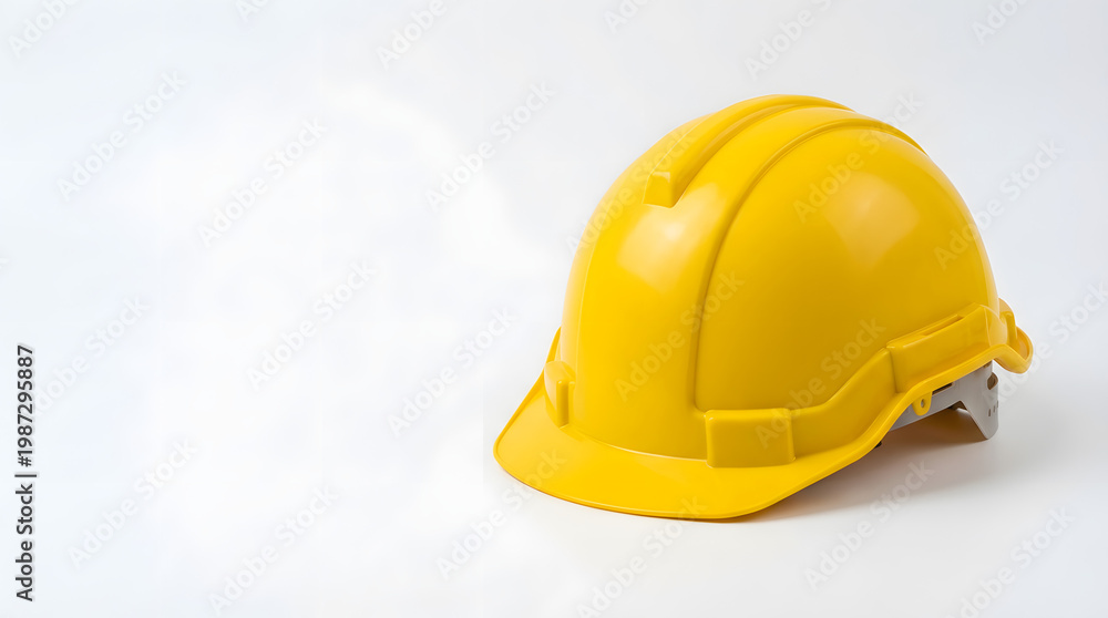 Fototapeta premium Bright yellow construction helmet on white background safety first