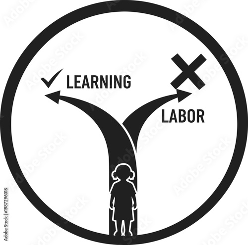 A child choosing between learning and labor paths in life