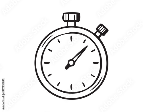 Classic stopwatch marks precise countdown black outline icon showing dial and button, minimalist style conveying timing, interval training, lap measurement, deadline urgency, coaching and fitness