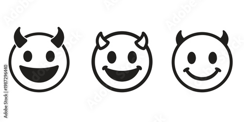 3 Smiling Devil Emoji Horned Face Icon Designs Set